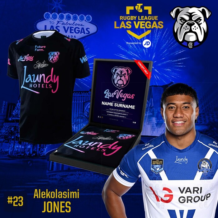 Photo of Alekolasimi Jones 2026 Canterbury-Bankstown Bulldogs Vegas Warm Up Tee *PLAYER-ISSUE*