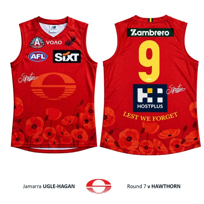 Photo of Jamarra Ugle-Hagan #9 Gold Coast SUNS ANZAC Appeal Round Match-Worn Guernsey