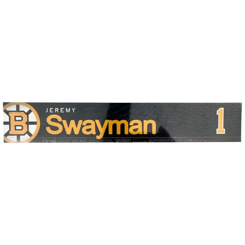 Photo of Team-Issued 2025-2026 TD Garden Locker Room Nameplate - Jeremy Swayman
