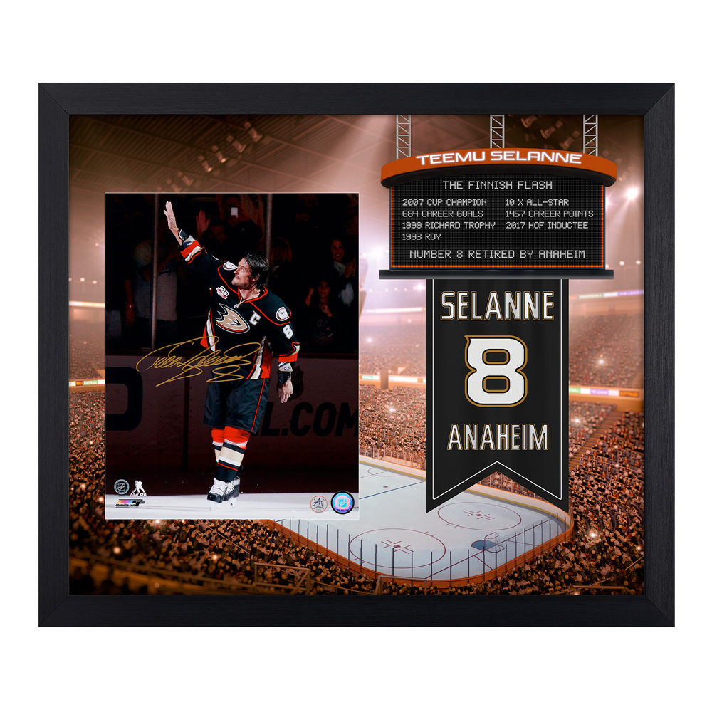 Teemu Selanne Signed Anaheim Ducks Retired Number Graphic 23x27 Frame