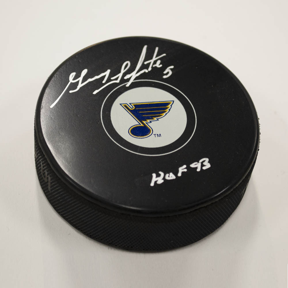 Guy Lapointe Autographed St Louis Blues Hockey Puck with HOF Note