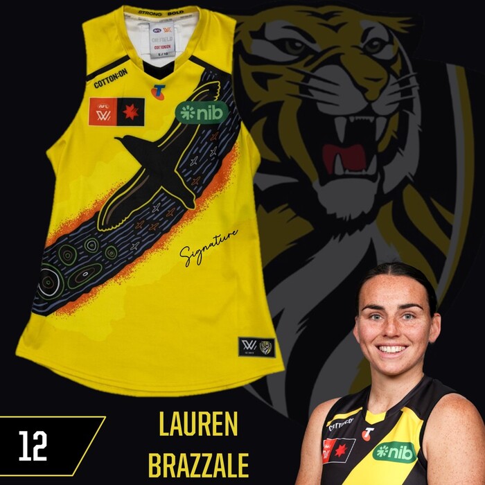 Lauren Brazzale #12 Richmond 2025 AFLW Indigenous Match-Worn Guernsey