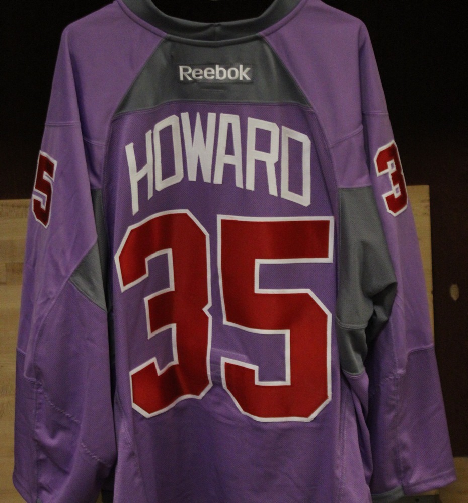 Jimmy Howard (#35)-Hockey Fights Cancer Authentic Jersey and Stick