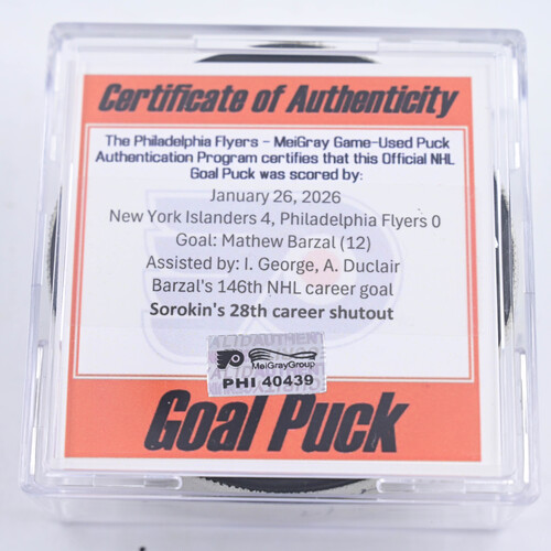Image of Barzal, Mathew - New York Islanders - January 26, 2026 at Philadelphia Flyers (Flyers Logo)