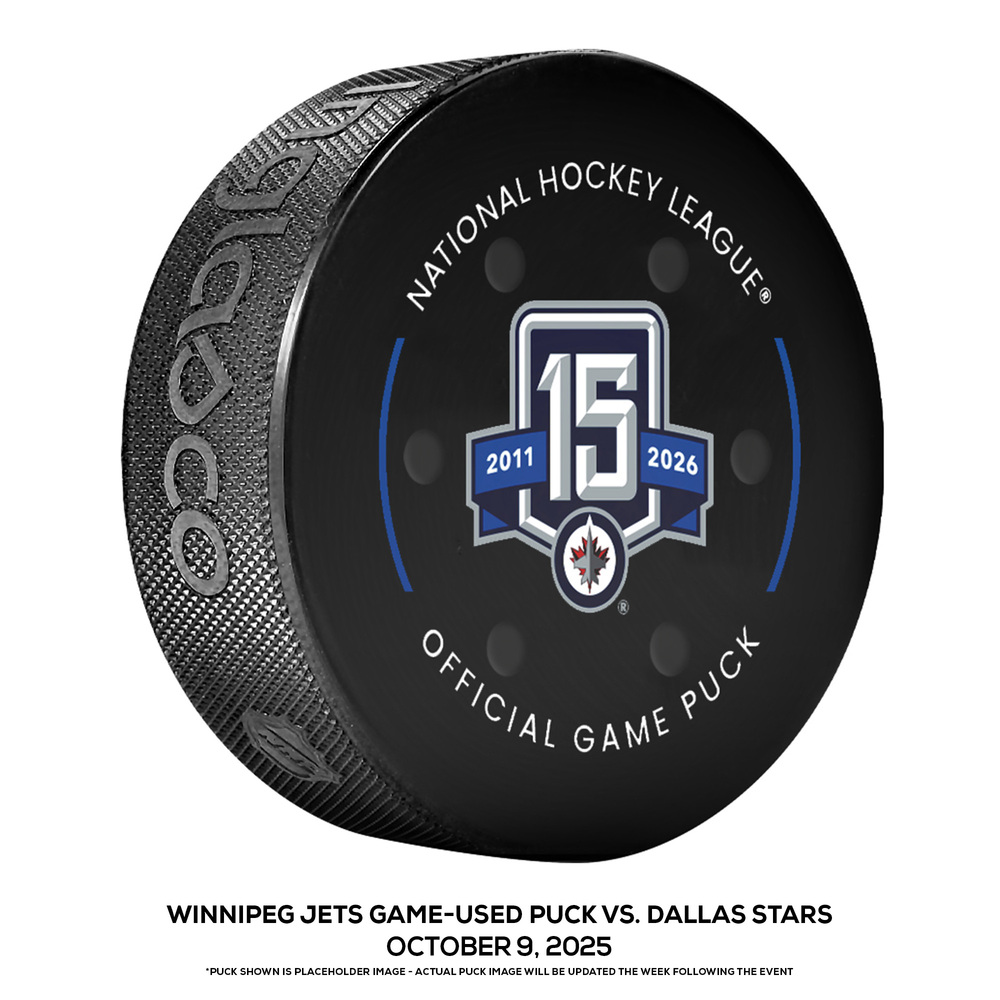 Winnipeg Jets Game-Used Puck vs. Dallas Stars on October 9, 2025 - Jets' Kyle Connor Hat Trick During Game & Jonathan Toews Return to NHL