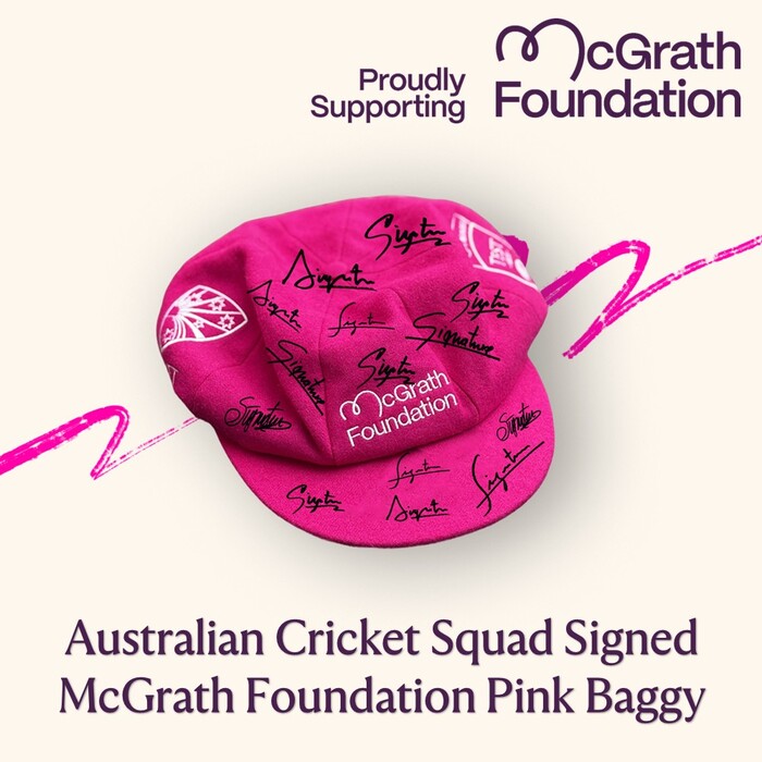 Australian Cricket Team Signed McGrath Foundation Pink Baggy