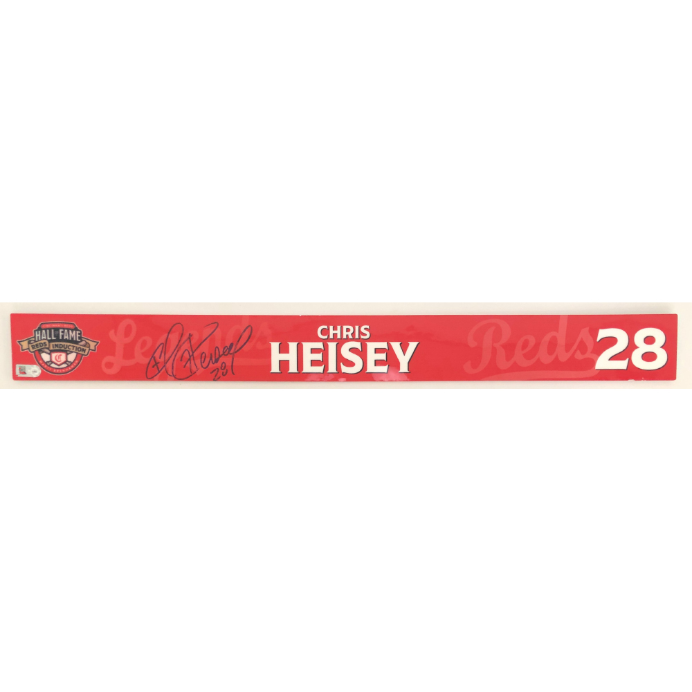 Chris Heisey Game used And Autographed Locker Name Plate 2021 