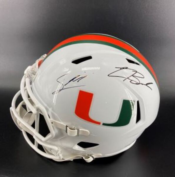 NFL - Hurricanes Multi-Sign Replica Speed Helmet Signed By Carson Beck A...