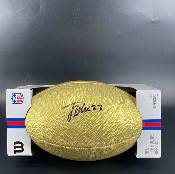 NFL - Cowboys Jaydon Blue Signed Gold Composite Football