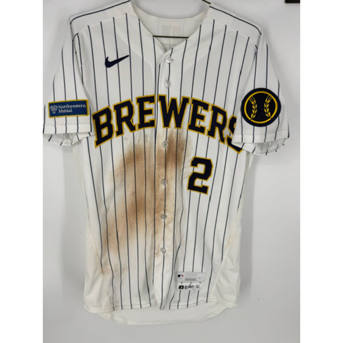 Game Used Pinstripe Jersey #2 Brice Turang, 8/24/25 Uecker