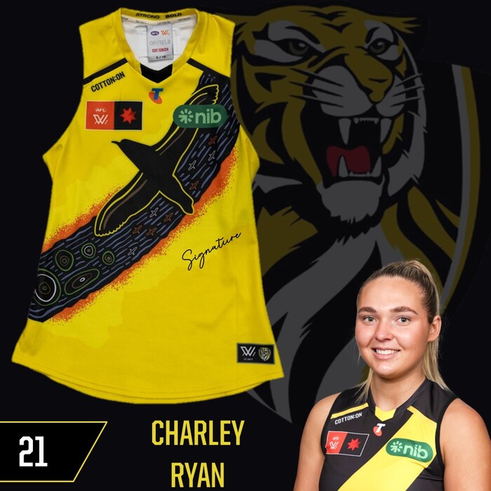 Photo of Charley Ryan #21 Richmond 2025 AFLW Indigenous Charley Player-Issue Guernsey