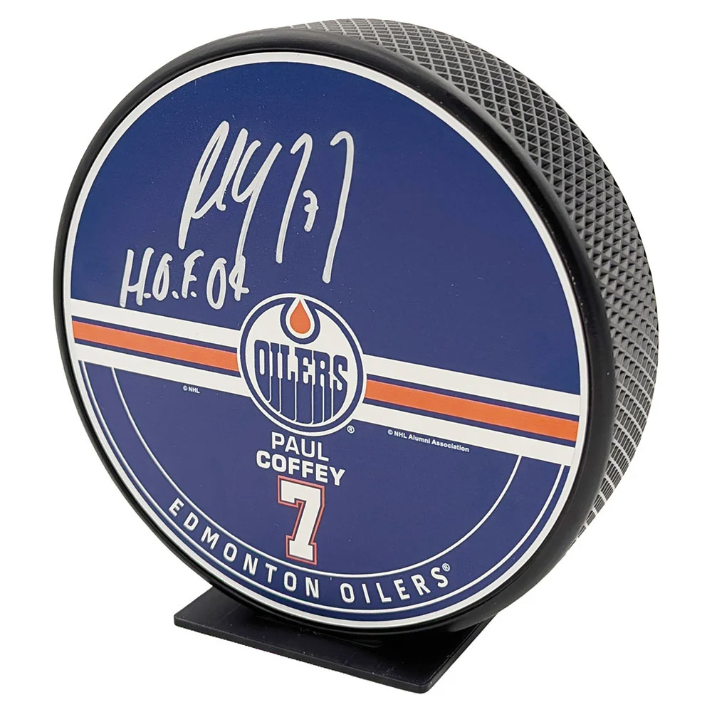 Paul Coffey Autographed Edmonton Oilers 8-Inch Mega Puck w/HOF 04 Inscription