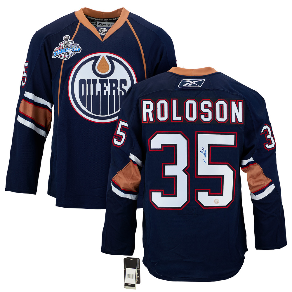 Dwayne Roloson Signed Edmonton Oilers 2006 Cup Finals Vintage Reebok Edge Jersey