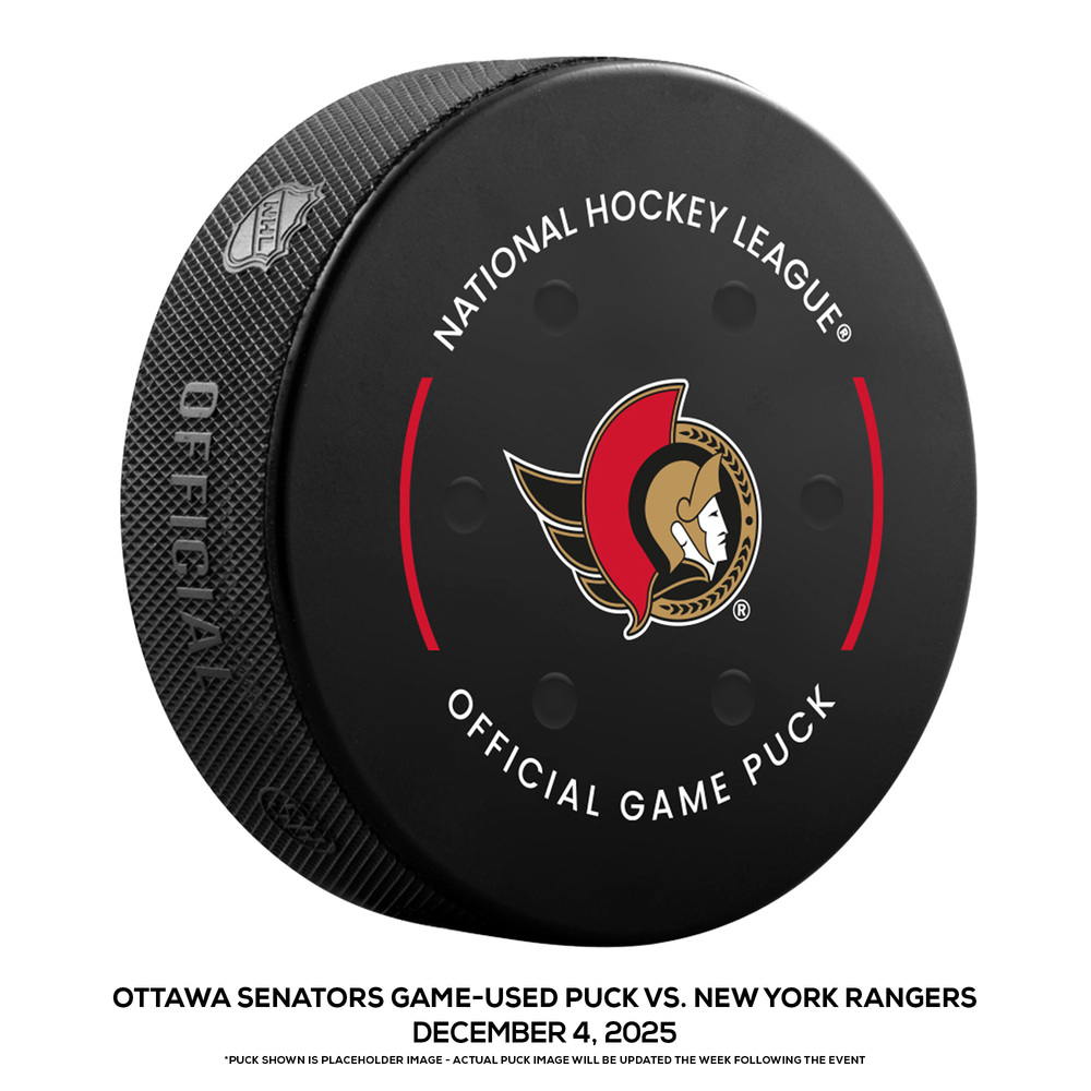 Ottawa Senators Game-Used Puck vs. New York Rangers on December 4, 2025 - Artemi Panarin (NYR) 900th NHL Point During Game (Not a Goal Puck)