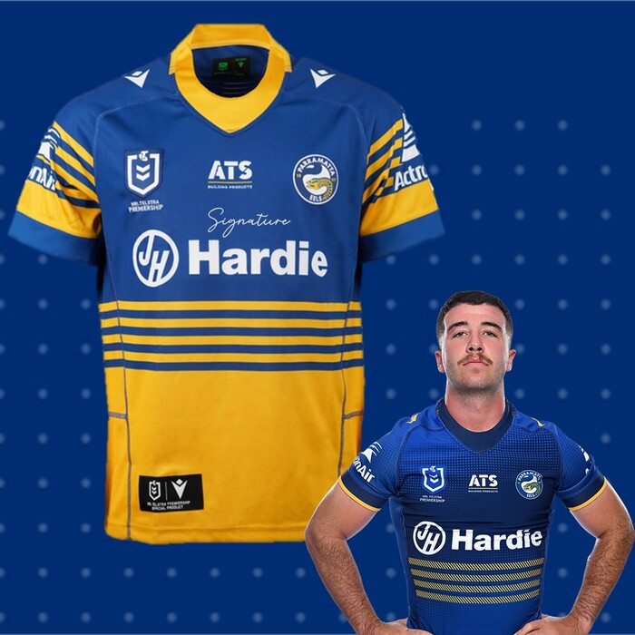 Photo of Dean Hawkins #7 2025 Parramatta Eels Signed Heritage Jersey