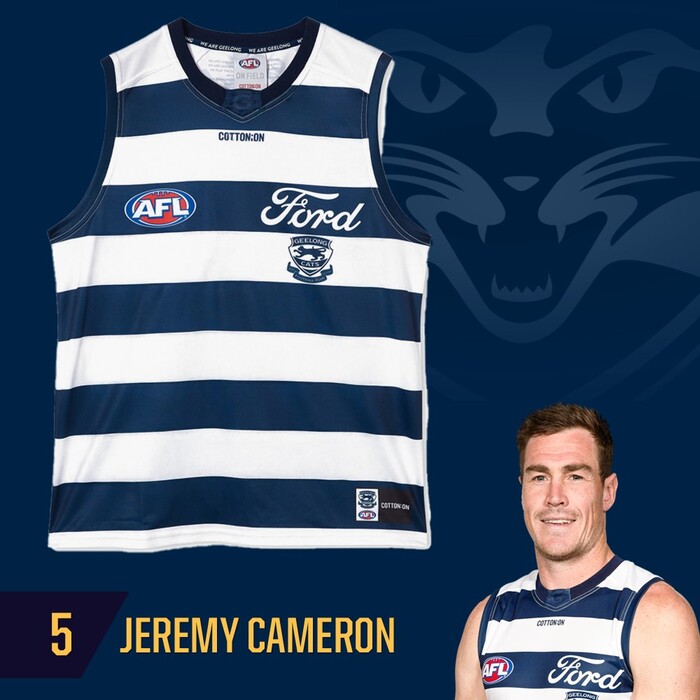 Photo of Jeremy Cameron #5 Geelong Cats 2025 Grand Final Match-Worn Guernsey
