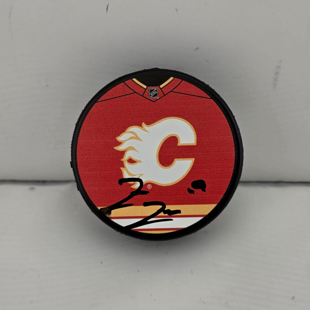 Zayne Parekh Autographed Calgary Flames Reverse Retro Hockey Puck