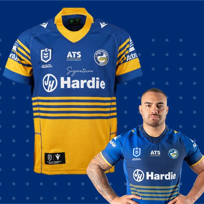 Photo of Dylan Walker #14 2025 Parramatta Eels Signed Heritage Jersey