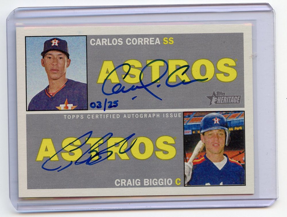2016 Topps Heritage Real One Autographs Dual Carlos Correa/Craig Biggio 3/25