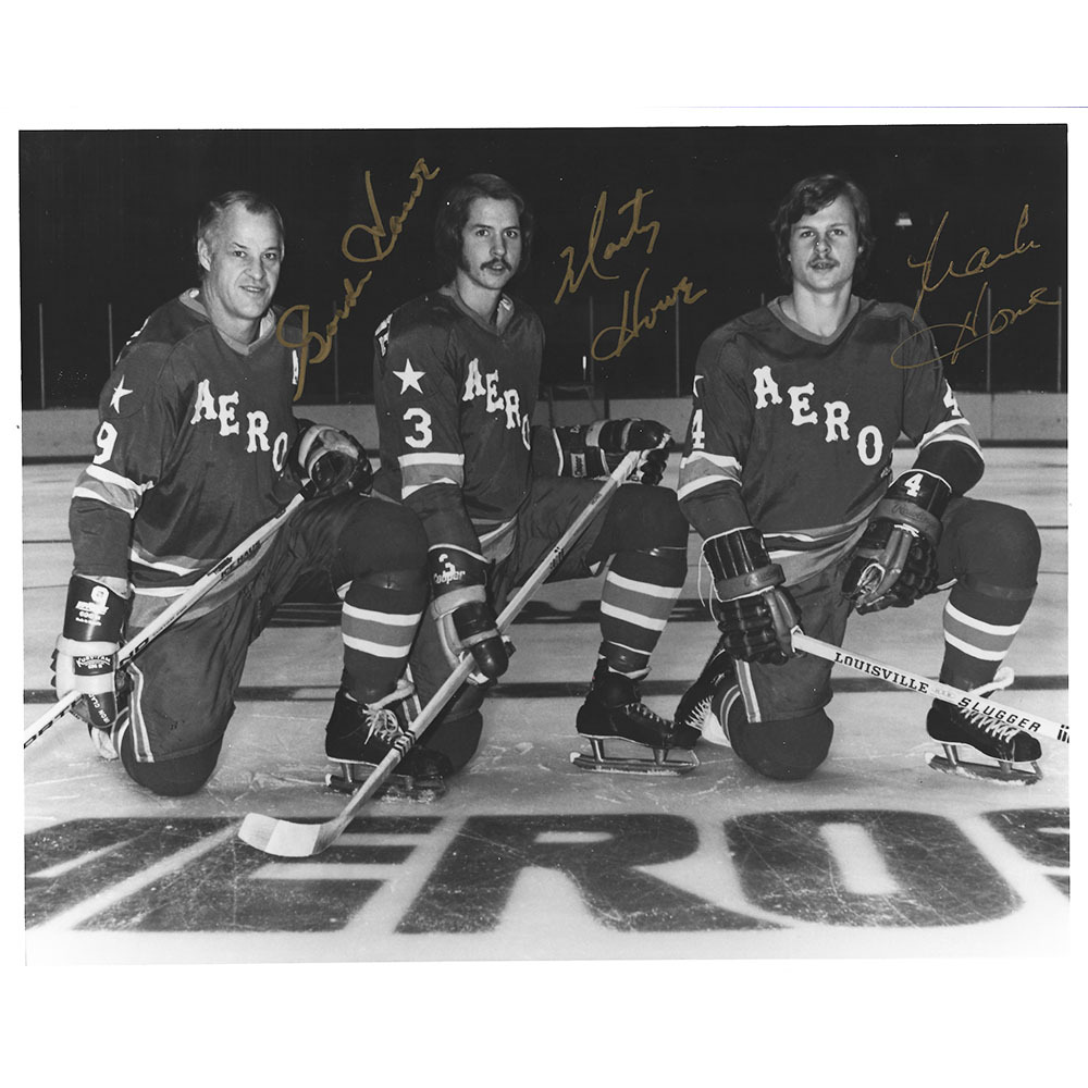 Gordie, Mark & Marty Autographed Houston Aeros 8X10 Photo