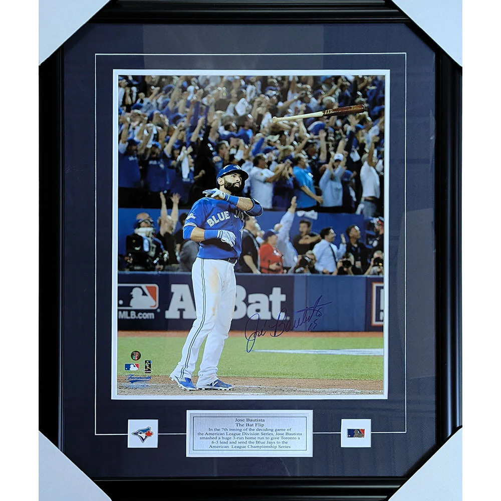 Jose Bautista Framed Autographed Toronto Blue Jays 'Bat Flip' 16X20 Photo