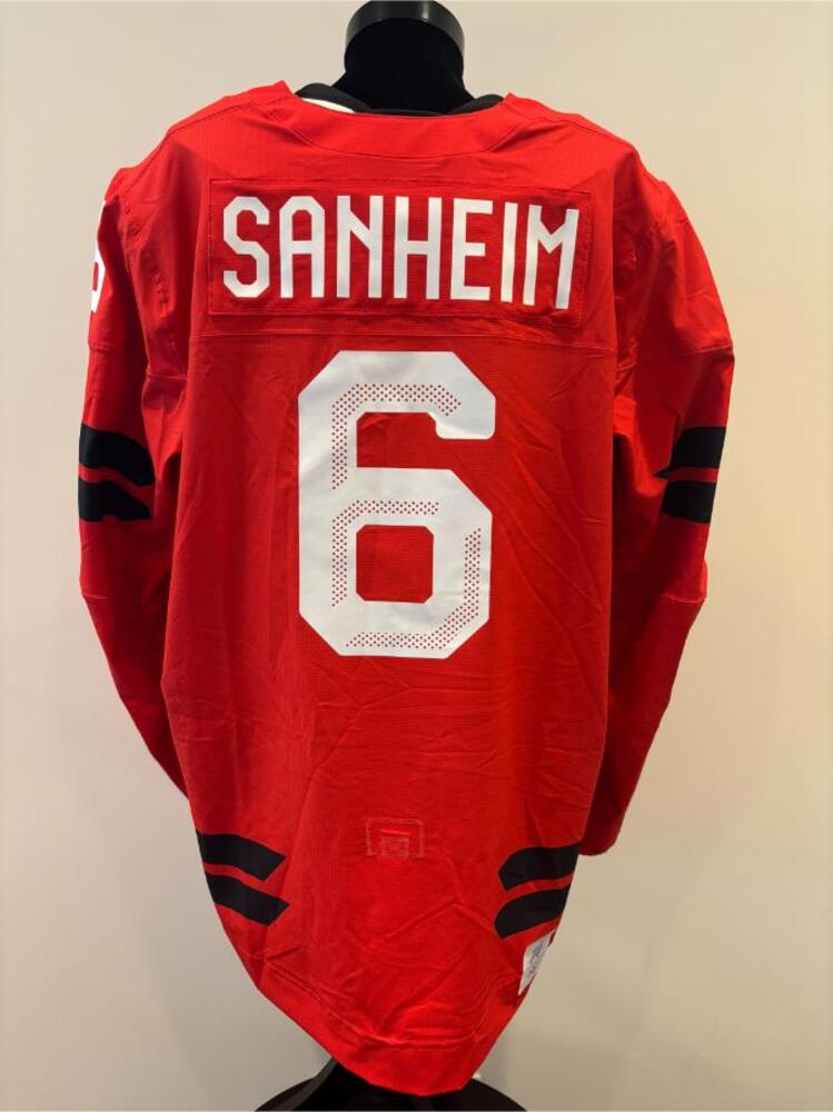 Travis Sanheim Canada Game-Used Red Jersey worn v. Switzerland on February 13, 2026, as a part of the 2026 Milano Cortina Winter Games.