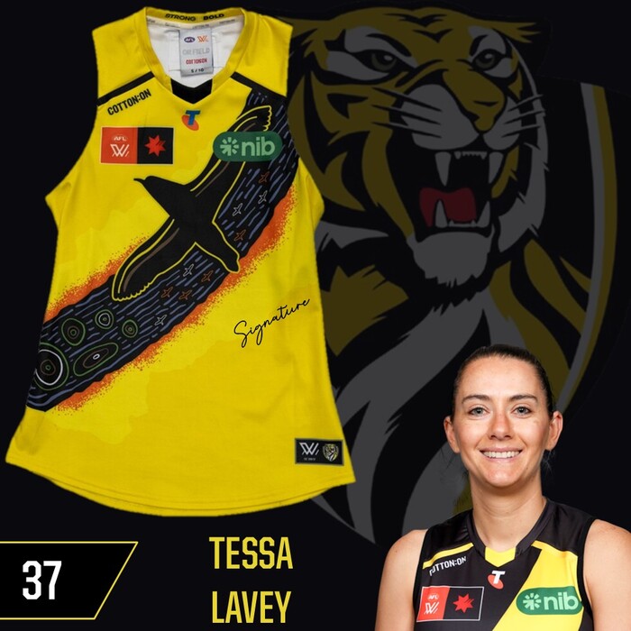 Photo of Tessa Lavey #37 Richmond 2025 AFLW Indigenous Player-Issue Guernsey