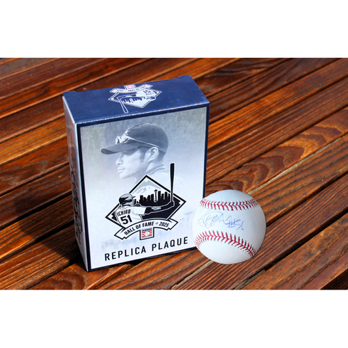 Ichiro Suzuki Autographed Baseball & Replica Hall of Fame Plaque