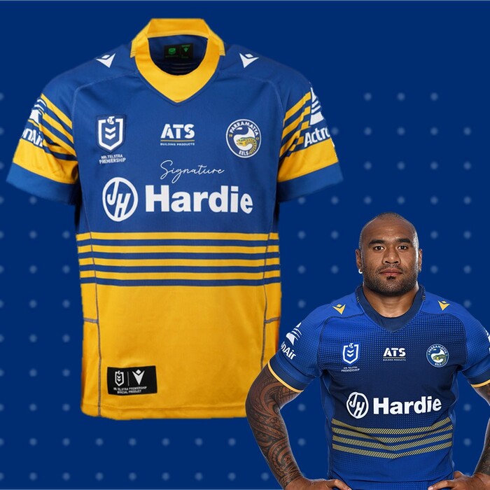 Photo of Junior Paulo #10 2025 Parramatta Eels Signed Heritage Jersey