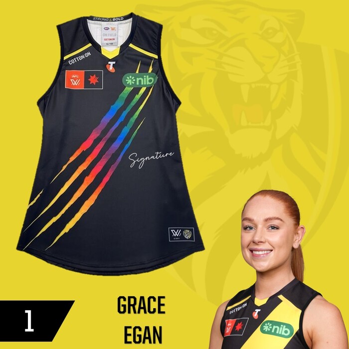 Photo of Grace Egan #1 Richmond 2025 AFLW Pride Match-Worn Guernsey