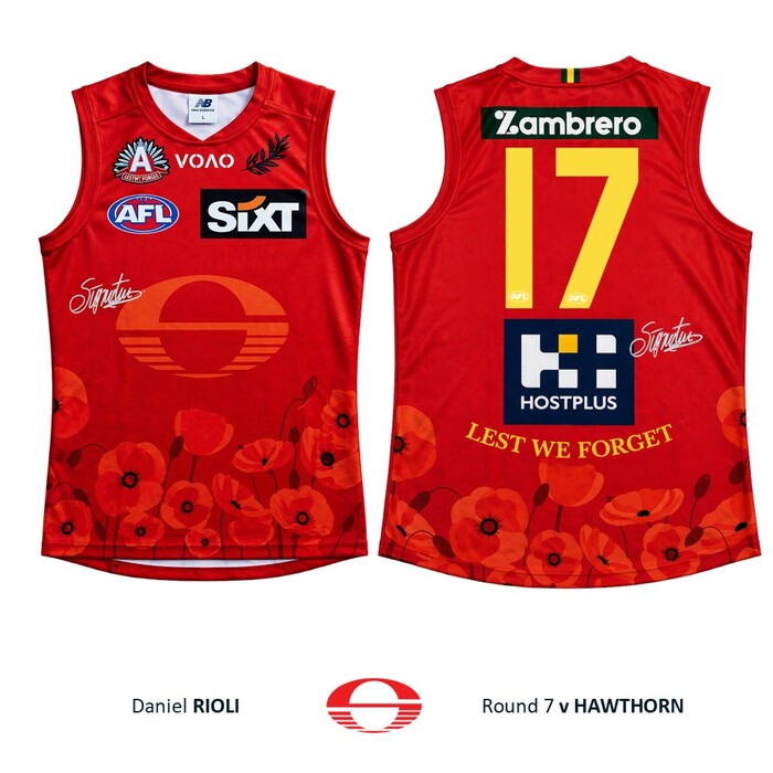 Photo of Daniel Rioli #17 Gold Coast SUNS ANZAC Appeal Round Match-Worn Guernsey
