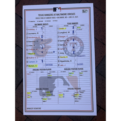 2015 MLB GAME USED LINE-UP CARDラインナップカード Game Used Lineup Card - 8/31/22 Baltimore Orioles
