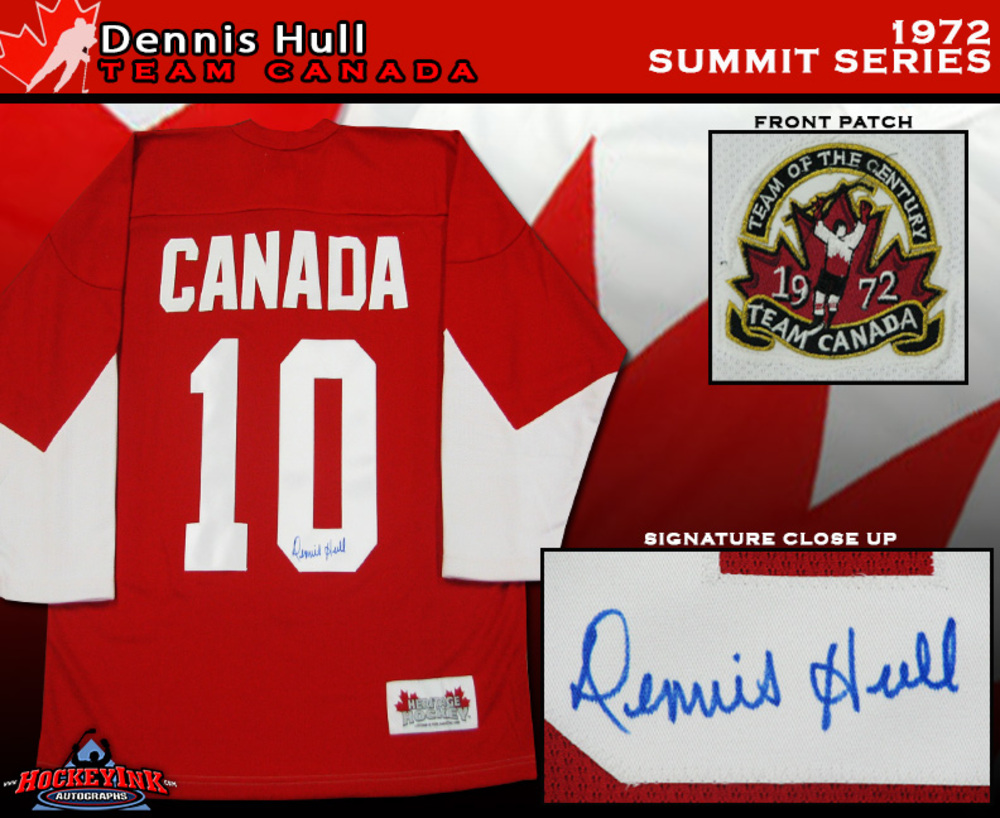 DENNIS HULL Signed 1972 Summit Series Team Canada Red Jersey