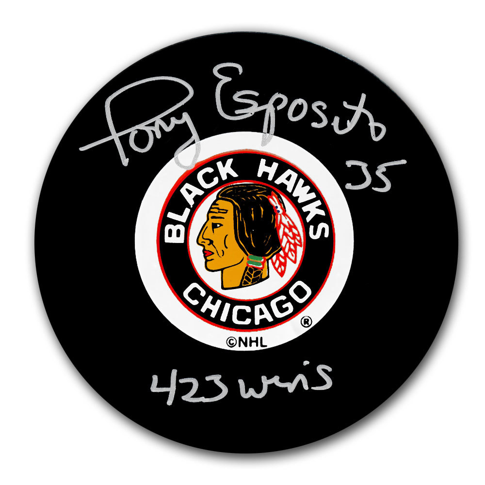 Tony Esposito Chicago Blackhawks 423 WINS Autographed Puck