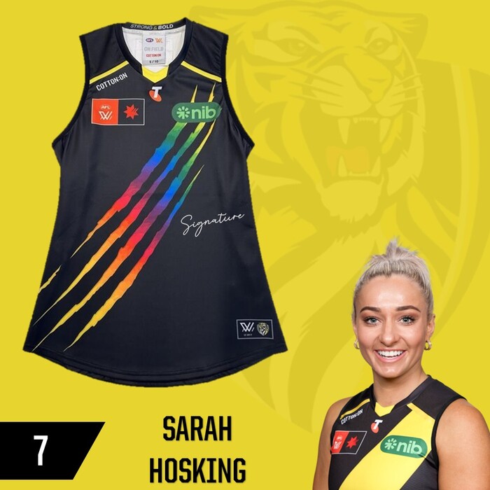 Photo of Sarah Hosking #7 Richmond 2025 AFLW Pride Match-Worn Guernsey