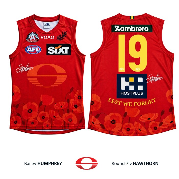 Photo of Bailey Humphrey #19 Gold Coast SUNS ANZAC Appeal Round Match-Worn Guernsey