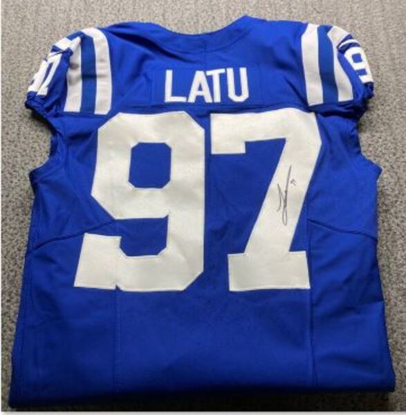 Crucial Catch - Colts Laiatu Latu Signed Game Issued Jersey Size 44 With...