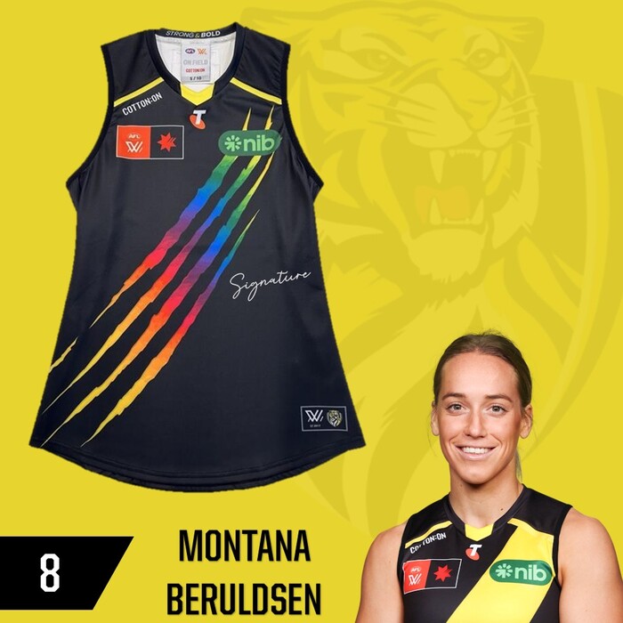 Photo of Montana Beruldsen #8 Richmond 2025 AFLW Pride Match-Worn Guernsey