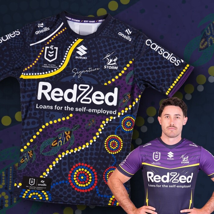 Photo of Nick Meaney #4 2025 Melbourne Storm Indigenous Match-Worn Jersey