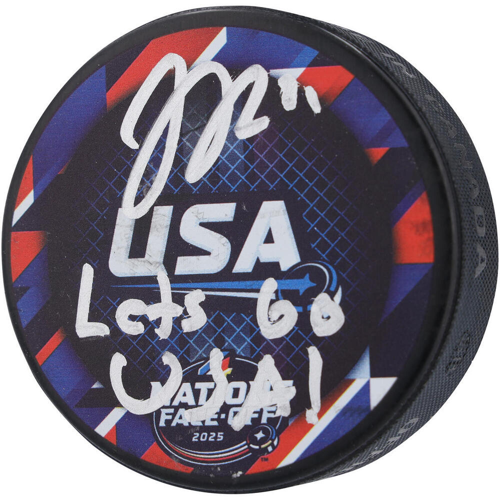 Jason Robertson Dallas Stars Autographed Team USA 4 Nations Face-Off Hockey Puck with 