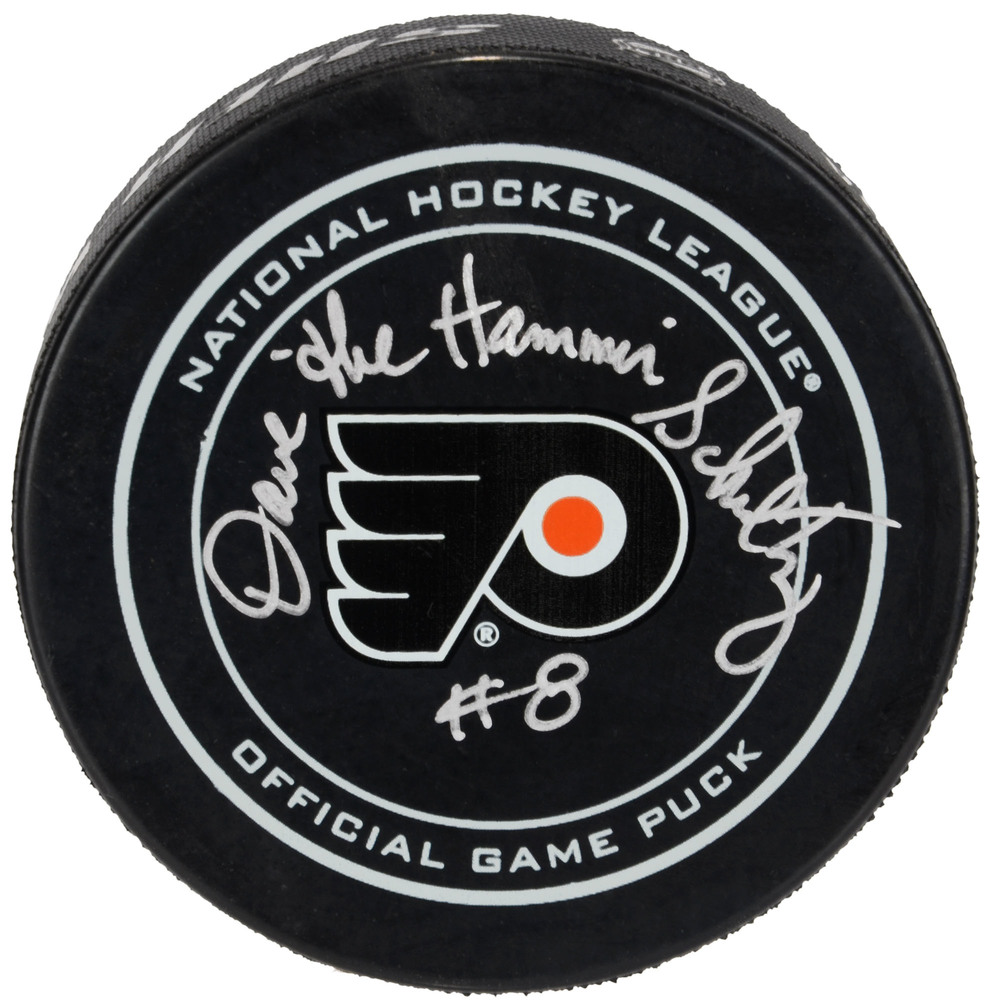 Dave Schultz Philadelphia Flyers Autographed Official Game Puck with The Hammer Inscription