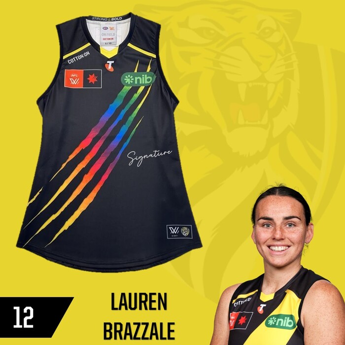 Lauren Brazzale #12 Richmond 2025 AFLW Pride Match-Worn Guernsey