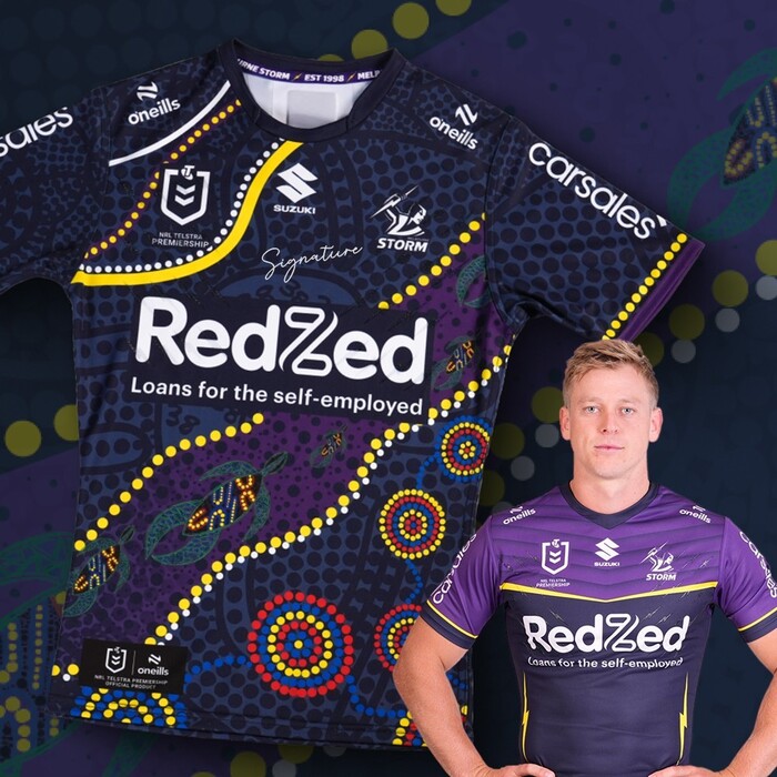 Photo of Tyran Wishart #7 2025 Melbourne Storm Indigenous Match-Worn Jersey