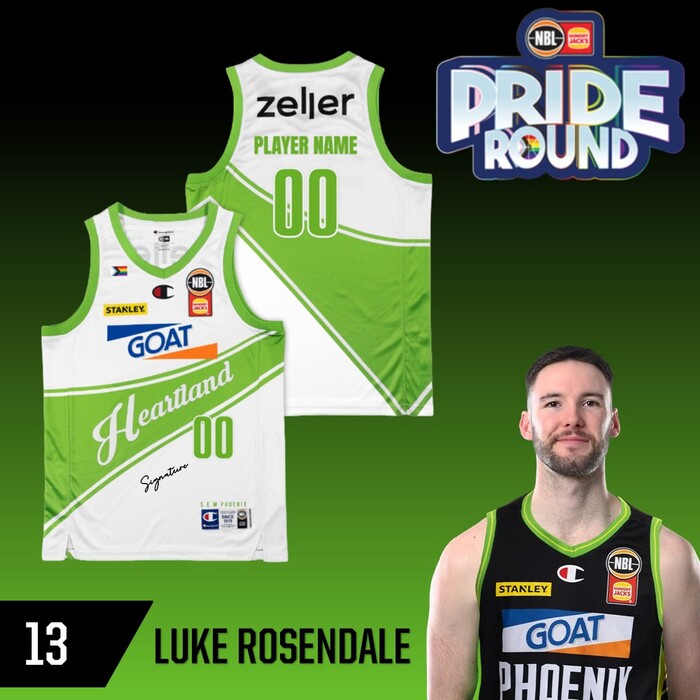 Photo of Luke Rosendale #13 S.E. Melbourne Phoenix NBL26 Pride Match-Worn Jersey