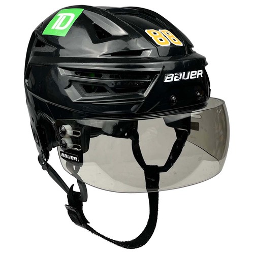 Photo of 2026 Playoffs Game-Used Black Bauer Hockey Helmet - David Pastrnak 