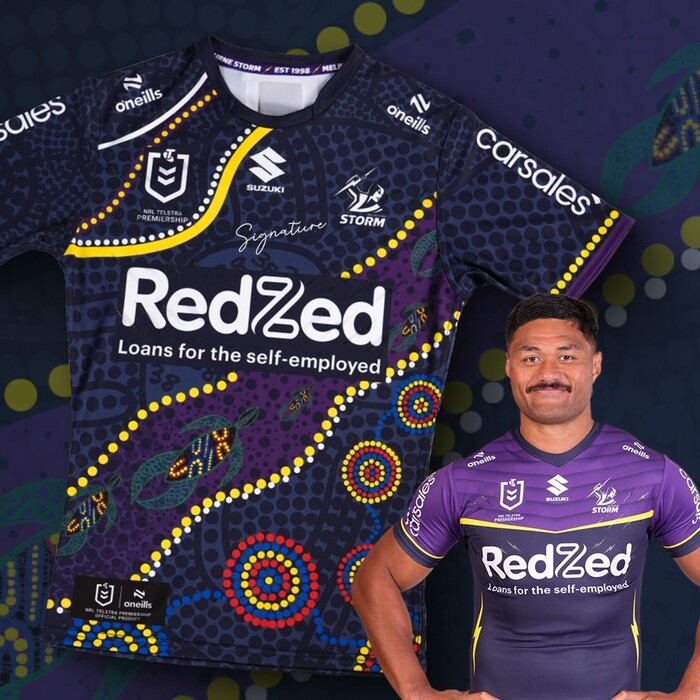 Photo of Stefano Utoikamanu #8 2025 Melbourne Storm Indigenous Match-Worn Jersey