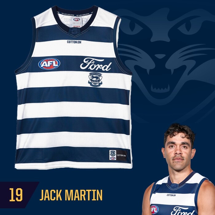 Photo of Jack Martin #19 Geelong Cats 2025 Grand Final Player-Issue Guernsey
