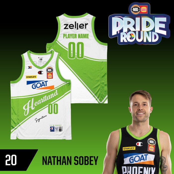 Photo of Nathan Sobey #20 S.E. Melbourne Phoenix NBL26 Pride Match-Worn Jersey