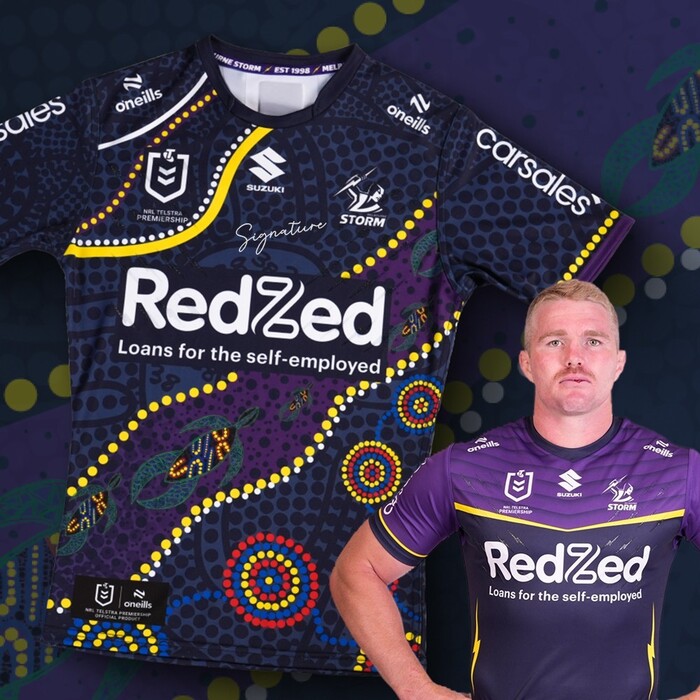 Photo of Josh King #10 2025 Melbourne Storm Indigenous Match-Worn Jersey
