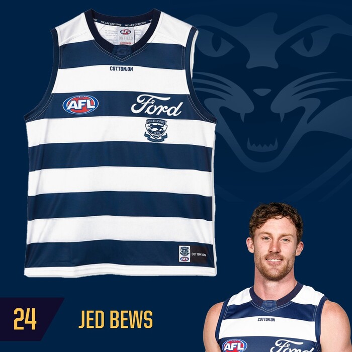Photo of Jed Bews #24 Geelong Cats 2025 Grand Final Player-Issue Guernsey
